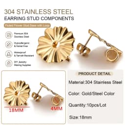 10pcs Lot Stainless Steel Gold Earrings Ripple Flower Hooks Posts Earrings Back for DIY Jewelry Making Supplies Wholesale Bulk