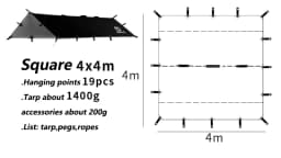 Aricxi tarp 210t polyester Ultralight Tarp Outdoor Camping black silver coating Anti-ultraviolet square hexagon sun shelter tarp