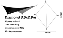 Aricxi tarp 210t polyester Ultralight Tarp Outdoor Camping black silver coating Anti-ultraviolet square hexagon sun shelter tarp