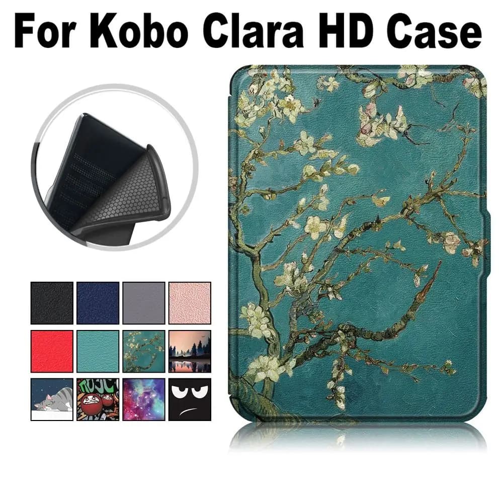 Auto Sleep/Wake 6 inch E-book Reader Case Shockproof Ultra Slim Funda Soft PU Leather Smart Folio Cover for KoBo Clara HD 2018