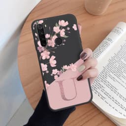 For Redmi Note 8 8T Phone Case Pink Flowers Initial Letter A To Z Silicone Soft Back Cover For Redmi Note8 8 T Coque Alphabet