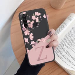 For Redmi Note 8 8T Phone Case Pink Flowers Initial Letter A To Z Silicone Soft Back Cover For Redmi Note8 8 T Coque Alphabet