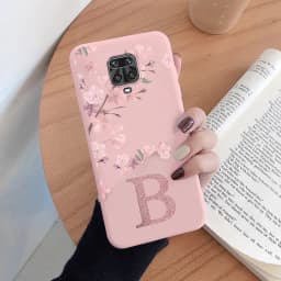 For Redmi Note 9 Pro Max 9S Phone Case Pink Flowers Initial Letter A To Z Silicone Soft Back Cover For Redmi Note9 Pro Alphabet