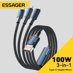 Essager 100W 7A USB Type C Fast Charger Cable 3 in 1 Fast Charging Cable for iPhone 15 14 13 12 ProMax Samsung Xiaomi Macbook