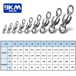 9KM 10~100pack Ball Bearing Swivel Fishing Swivel Solid Welding Rings Stainless Steel Heavy Duty Connector Freshwater Saltwater