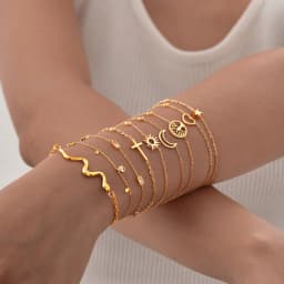 Women Minimalism Thin Chain Cross Crescent Moon Star Bracelet, Stainless Steel Female Adjustable Link Stacked Layered