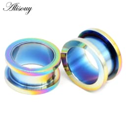 Alisouy 2pcs 1.2-30mm Stainless Steel Ear Tunnels Plugs Black Gold Color Expander Stretcher Ear Gauges Piercing Body Jewelry