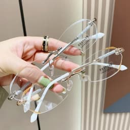 Diamond Cutting Rimless Ladies Myopia Glasses Anti Blue Light Minus Eyeglasses Finished Prescription Near Sight Eyewear Diopter