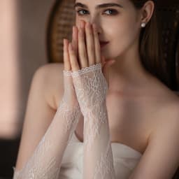WG103 Wedding Bridal Handmade Gloves Eyelash Lace White Long Fingerless Women Pageant Perform Prom Sleevelet