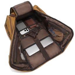Vintage Leather Man16 inch Laptop Backpack Waxed Canvas Shoulder Rucksack Carry-On Travel Backpack for Men Women