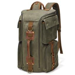 Vintage Leather Man16 inch Laptop Backpack Waxed Canvas Shoulder Rucksack Carry-On Travel Backpack for Men Women