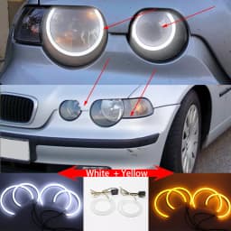 White & Amber Dual color Cotton LED Angel eyes kit ring DRL for BMW 3 series E46 sedan touring wagon coupe compact 1998-05