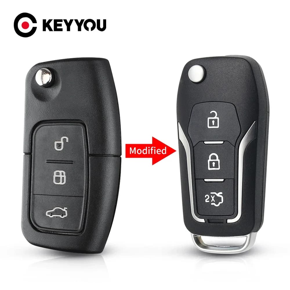 KEYYOU Modified Car Key Shell For Ford Focus Mondeo Focus Fiesta C Max S Max Galaxy Ranger 3 Buttons Flip Remote Key Case