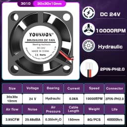 2 Pieces 3d printer fan 3010 30MM 30*30*10MM 3cm Graphics card fan Cooling fan 5V 12V 24V with 2pin sleeve&dual ball