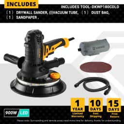 DEKO DKWP180CDLD/DKWP180CD 900W Drywall Sander Grinding Portable Polishing Machine with Sandpaper LED Light and Dust Clooect Bag