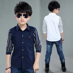 Boys Blouses And Shirts Children's Stripe Top 2024 Spring Autumn Casual White Polo Shirts Teenager School Brand Outerwear Cotton