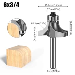 1/4&6mm Shank Corner Round Over Router Bit with Bearing Milling Cutter for Wood Woodwork Tungsten Carbide