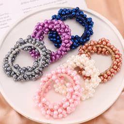 Woman Elegant Pearl Hair Ties Beads Girls Bow Scrunchies Rubber Hairbands Ponytail Holders Hair Accessories Elastic Hair Bands