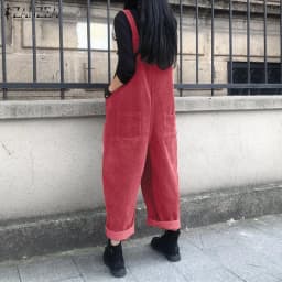 Corduroy Overalls Women's Summer Bib Jumpsuits ZANZEA 2026 Casual Suspender Harem Pants Female Solid Rompers Femme Oversize