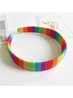 Women Autumn Wash Face Plush Headband Rainbow Striped Elastic Styling Hair Hoop 634C