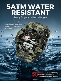 Fashion Quartz Digital Men Watch Dual Time Army Green Sport Man Wristwatches Reloj Hombre Waterproof Led Male Diver Watches Gift