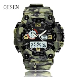 Fashion Quartz Digital Men Watch Dual Time Army Green Sport Man Wristwatches Reloj Hombre Waterproof Led Male Diver Watches Gift