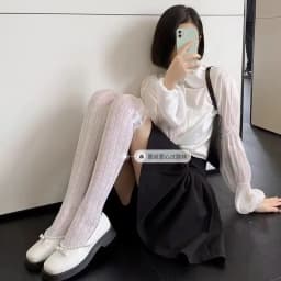 Women Sexy Lace Top Floral Rattan Fishnet Stockings Long Tube Mesh Over Knee Body Stockings Thigh High Hosiery Goth Long Socks