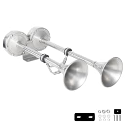 FARBIN 12V/24V Marine Boat Stainless Steel Dual Trumpet Electric Horn with Mounting Bracket for Ship Sailboat Yacht Car Trucks