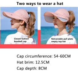 Women's Sun Hat Cycling Breathable Visor Caps Female Scalable Brim Empty Top Baseball Cap Wide Brim Cap UV Protection Beach Hats