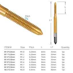 HSS Thread Tap M1 M1.2 M1.4 M 1.6 M1.7 M1.8 Screw Machine Tap Titanium Coating Metal Screw Hole Tap Drill Steel Tap Drill Bit
