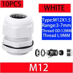 10PCs Waterproof Cable Gland Black Plastic Seal Joint Nylon M8 M10 M12 M16 M20 M25 M32 IP68 White Cable Fixing Nylon Connector