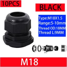 10PCs Waterproof Cable Gland Black Plastic Seal Joint Nylon M8 M10 M12 M16 M20 M25 M32 IP68 White Cable Fixing Nylon Connector