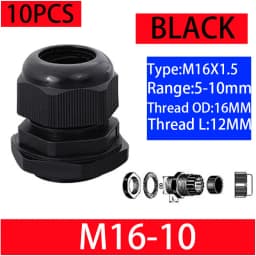 10PCs Waterproof Cable Gland Black Plastic Seal Joint Nylon M8 M10 M12 M16 M20 M25 M32 IP68 White Cable Fixing Nylon Connector