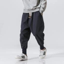 Cotton Linen Harem Pants Men Solid Elastic Waist Streetwear Joggers 2024 New Baggy Drop-crotch Pants Casual Trousers Men