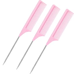3 Packs Rat Tail Comb Steel Pin Rat Tail Carbon Fiber Heat Resistant Teasing Combs with Stainless Steel Pintail