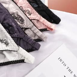 Sexy Girl Thongs Women Glossy Underwear Panty Low Waist Solid Color Satin Fabric Briefs Embroidery Fitness Sports Underpants