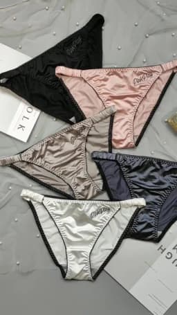 Sexy Girl Thongs Women Glossy Underwear Panty Low Waist Solid Color Satin Fabric Briefs Embroidery Fitness Sports Underpants