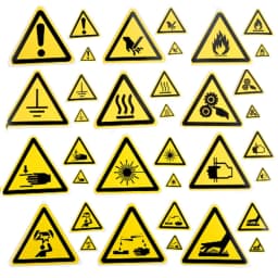 5Pc PVC Warning Signs Sticker Logo Security Safety Labels Water-Resistant Oil-Proof Warning Tag Wall Machine Sticker 25/50/100mm