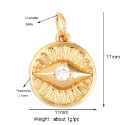 Evil Eye Charm Pendant,18K Real Gold Plated Cubic Zirconia CZ Paved Religours,Jewelry Necklace Bracelet Accessories Supplies K09
