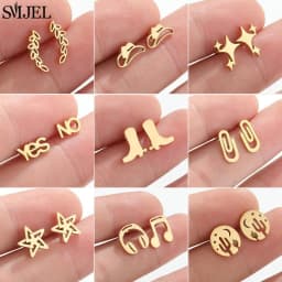 Fashion Stainless Steel Piercing Stud Earrings for Women Leaves Boots Star Cactus Music Small Earings Girls Cartilage Ear Studs