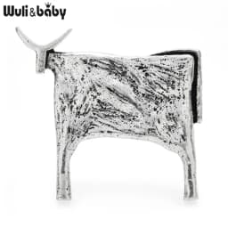Wuli&baby Vintage Cattle Brooches For Women Unisex Animal New Year Brooch Jewelry Accessories