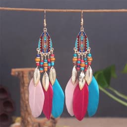Boho Long Feather Dangle Women's Earrings Beach Long Tassel Beads Handmade Flower Enamel Earrings Bride Wedding Pendientes Mujer