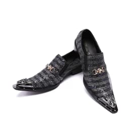 Christia Bella Shiny Sequins Stripe Men Party Oxford Shoes Metal Pointed Toe Men Wedding Dress Shoes Genuine Leather Men Shoes