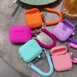 Case For Airpods 1/2/3/4 5 Silicone Solid Color Protective Earphone Cover For Apple Air Pods Pro 2 Spring Fexible Chain Keyring