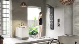 Luxury LED Shower Column Faucet Brushed Nickel SPA Massage Jet Shower Panel Tower Tap Digital Temperature Screen Bathroom Faucet