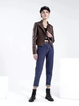 Short Brown Women's Purple Long Sleeve PU Coat, Fashion Motorcycle Women Leather Jacket, Autumn Black Lady's Jaqueta