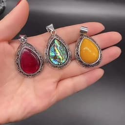 2024 New Natural Stone Abalone Shell Charms Drop Shape Lapis Lazuli Ethnic Pendant for Women Jewelry Making DIY Necklace Gift