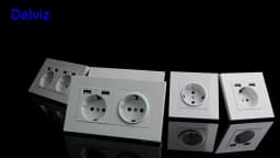 Delviz Wall USB Power Outlet, Black Panel Charging Interface, AC 110~250V 146mm * 86mm, 16A Double Frame EU Standard USB Socket