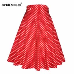 Small Red Polka Dot Cotton Womens Sexy Midi Summer Skirt Pin Up High Waist Retro Vintage Rockabilly 50s Women Skirt