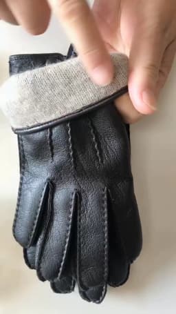 New hand-stitched touch screen leather men's deerskin gloves Wool knit lining black corrugated driving gloves